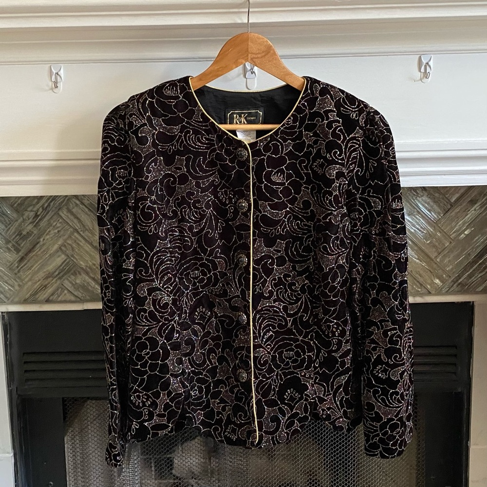 VINTAGE R&K Velvet GOLD CORD Multicolor Metallic GLITTER Evening PARTY Jacket M